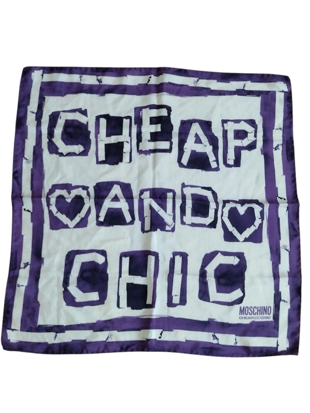 Moschino Vintage RARE Cheap & Chic 100% Silk Scarf Purple Heart Print  NWT